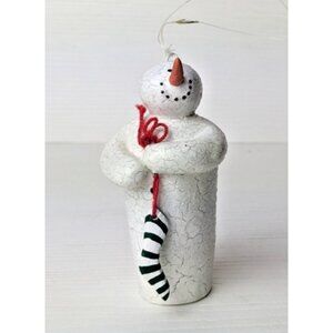 DEPT 56 Crackled 4" Snowman With Stocking Christmas Ornament